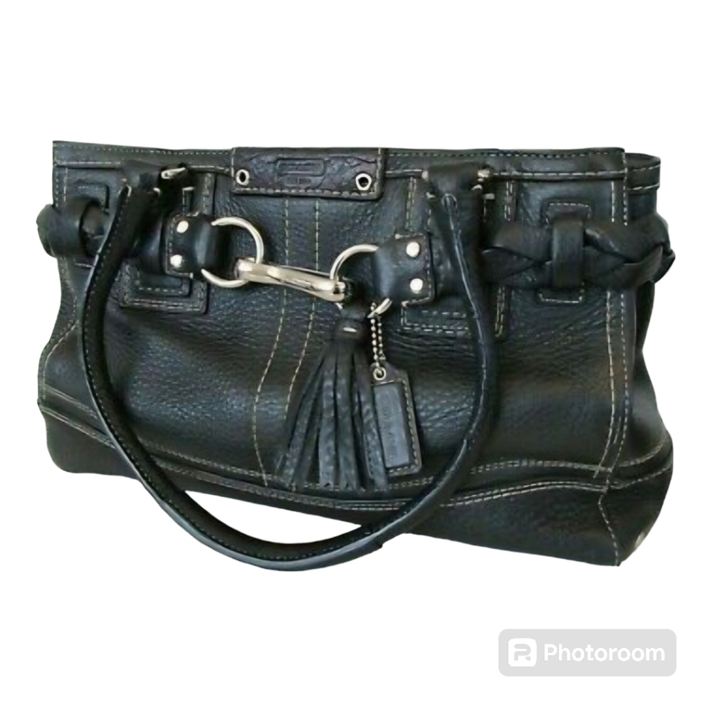 Coach Black Leather Satchel with Silver Hardware